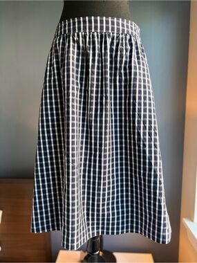 1901 Navy and White Checked Gingham A-Line Midi Skirt w Pockets